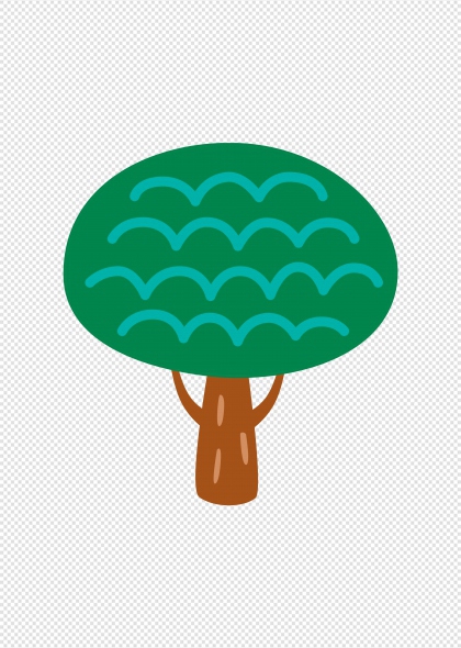 绿色波浪树形卡通免抠插画元素