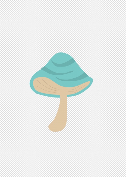 蓝色渐变卡通蘑菇免抠装饰元素