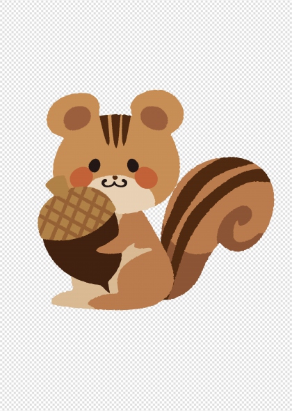 可爱松鼠抱着坚果卡通插画