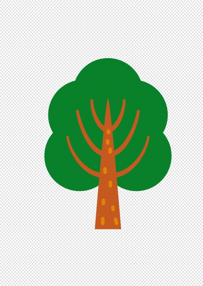 绿色树冠棕色树干卡通树木免抠插画元素