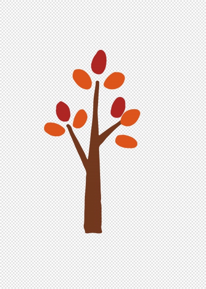 秋季橙红树叶卡通树免抠插画元素