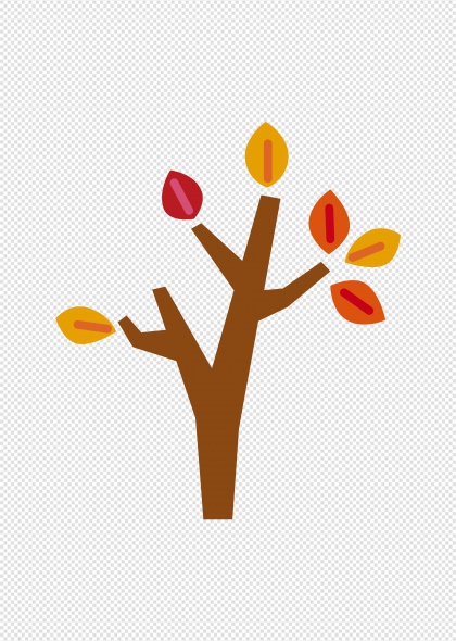 秋叶树干卡通手绘免抠插画元素