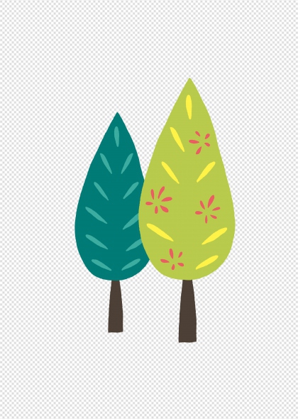 手绘双色树木插画免抠装饰元素