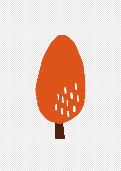 橙色简约树木插画免抠装饰元素