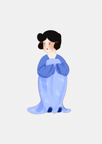 蓝色唐装唐代女子免抠插画元素