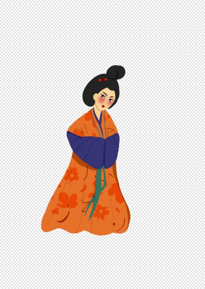 唐代仕女橙色唐装免抠插画元素