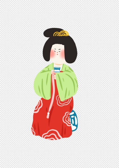 唐代仕女红绿唐装免抠插画元素