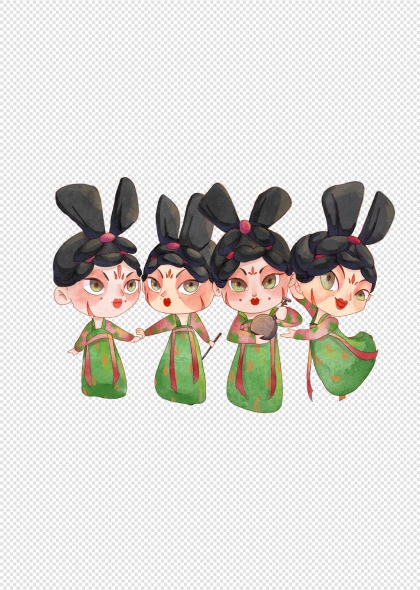 唐代仕女卡通唐装免抠人物元素