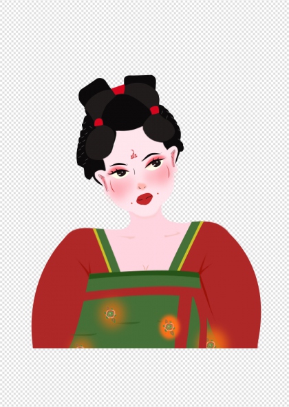 唐代仕女红绿唐装免抠人物插画