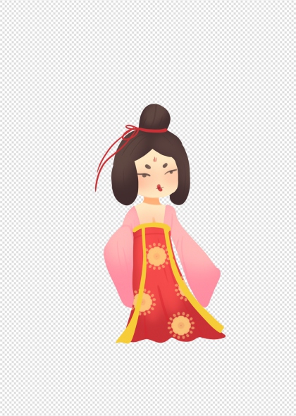 粉色唐装少女卡通人物免抠插画元素