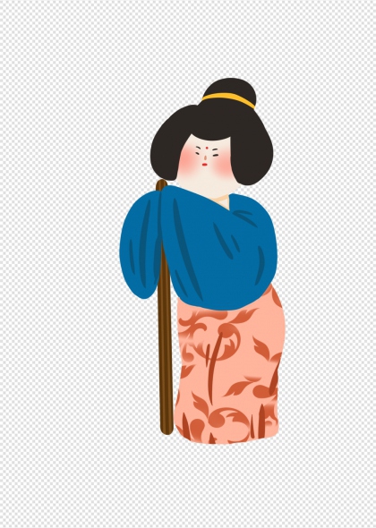 唐代仕女蓝衫红裙免抠人物插画