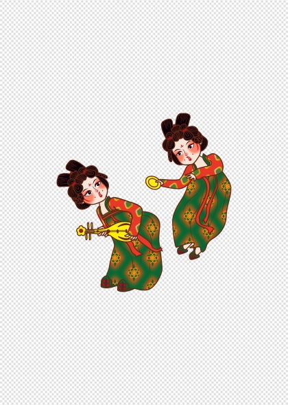 唐代仕女弹奏琵琶免抠古装人物元素
