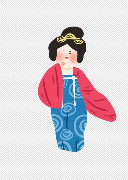 唐代仕女红蓝唐装免抠人物插画