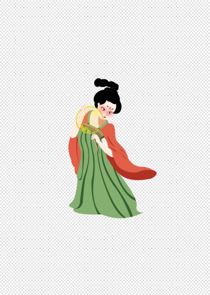 唐代仕女绿裙红披风免抠人物插画