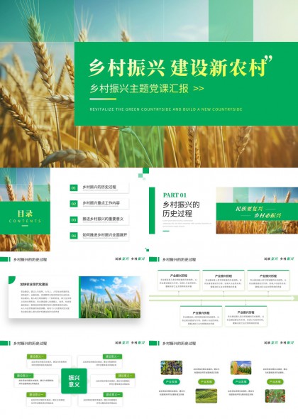 绿色农业乡村振兴主题党课汇报PPT模板