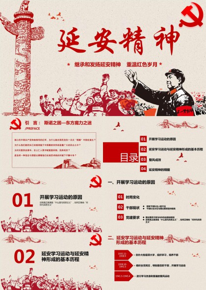 复古延安精神主题PPT模板