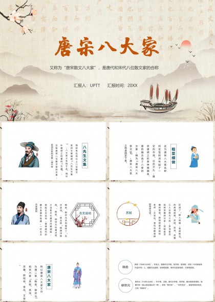 唐宋八大家人物介绍与文学成就解析PPT模板