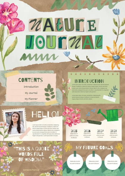 手绘花卉自然日记风格PPT模板