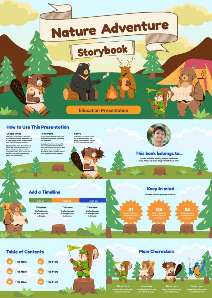 卡通动物森林探险故事教育课件PPT模板