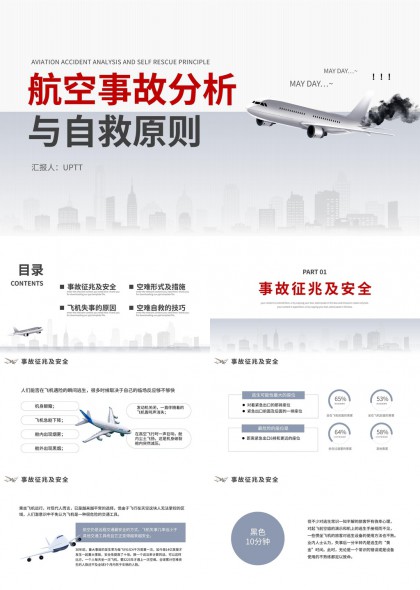 航空事故分析与自救原则讲解PPT模板