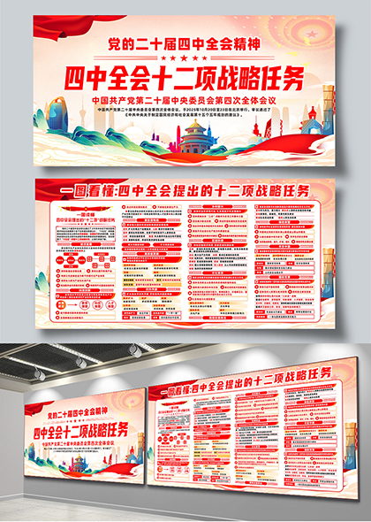 四中全会提出的十二项战略任务宣传栏展板