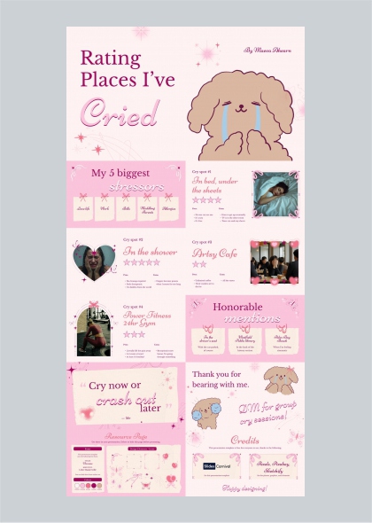 粉色可爱风哭点情绪释放地点分享PPT模板