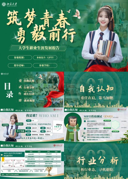 绿色青春励志风大学生职业生涯规划PPT模板
