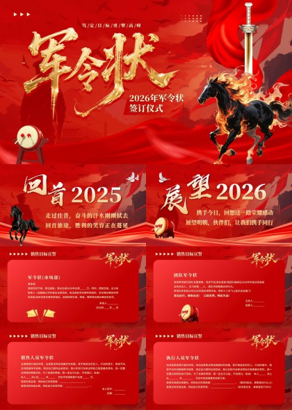 2026年军令状签订仪式红色热血风格销售目标激励PPT模板