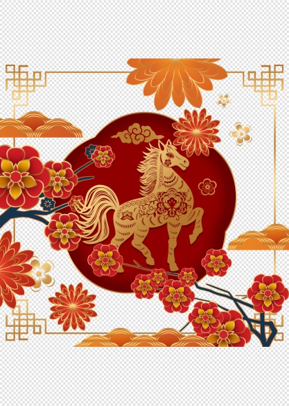 2026马年红色金边剪纸马免抠装饰插画元素
