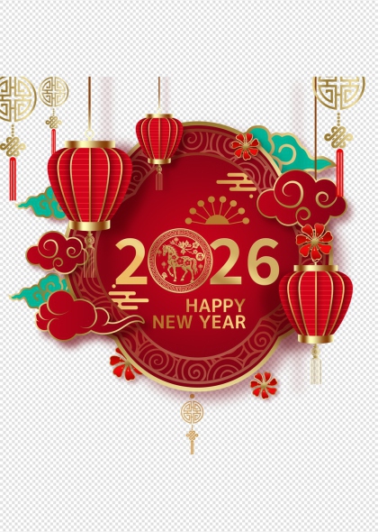 2026马年红色灯笼云纹喜庆免抠插画元素