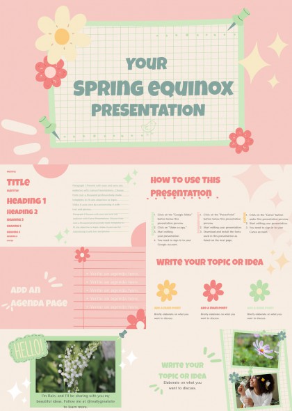 春分主题清新花朵插画风格PPT模板