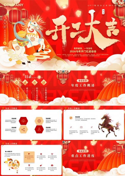 马年开门红启动会工作汇报总结提升建议PPT模板