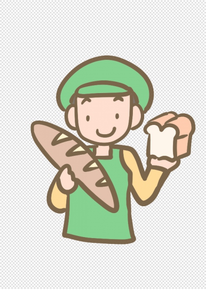 手绘面包师拿法棍吐司免抠插画元素