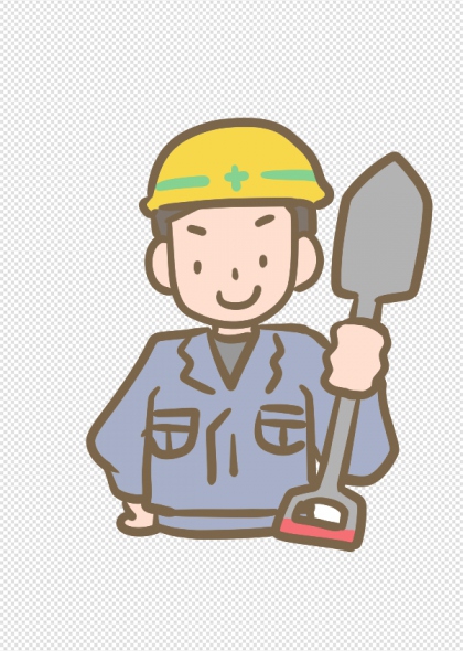 手绘建筑工人戴安全帽持铁锹免抠插画元素