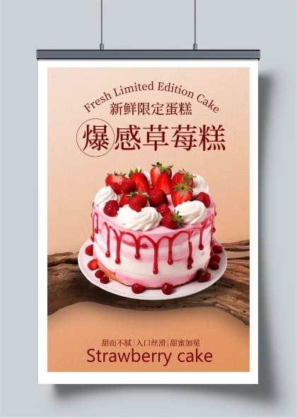 爆浆草莓蛋糕诱人美味海报