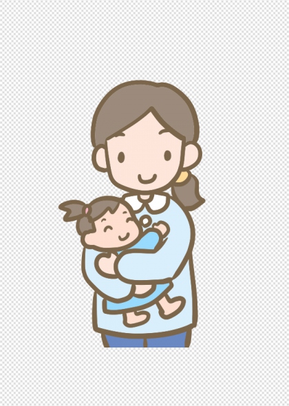 手绘职业女性抱婴儿免抠插画元素