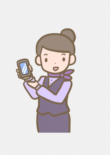 手绘职业女性举手机免抠插画元素