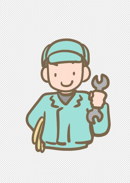 手绘维修工人持扳手免抠插画元素