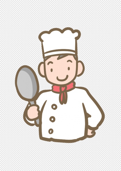 手绘厨师人物免抠插画元素持勺微笑形象