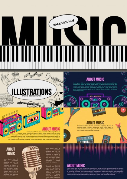 复古音乐主题插画与摄影风格PPT模板