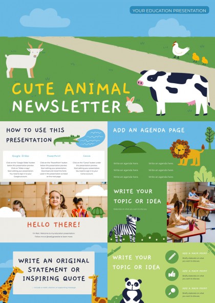 可爱动物主题儿童教育课件PPT模板