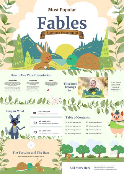 卡通寓言故事插画风儿童教育PPT模板