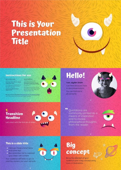 卡通怪兽风格活泼创意PPT模板