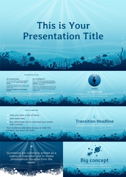 深海主题蓝色渐变商务汇报PPT模板