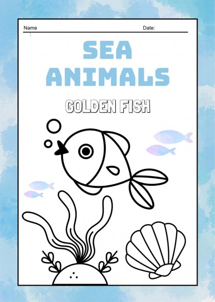 海洋动物简笔画填色卡PPT模板