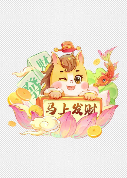 马年卡通马上发财免抠插画元素