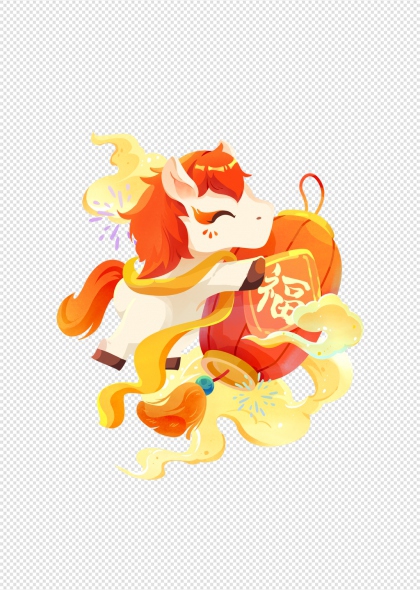 马年卡通福字灯笼免抠插画元素