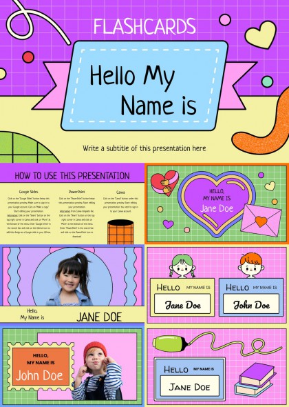 可爱自我介绍闪卡PPT模板