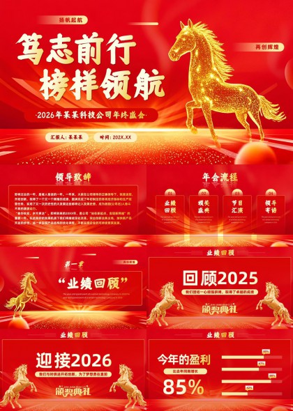 马年企业年终总结颁奖典礼PPT模板