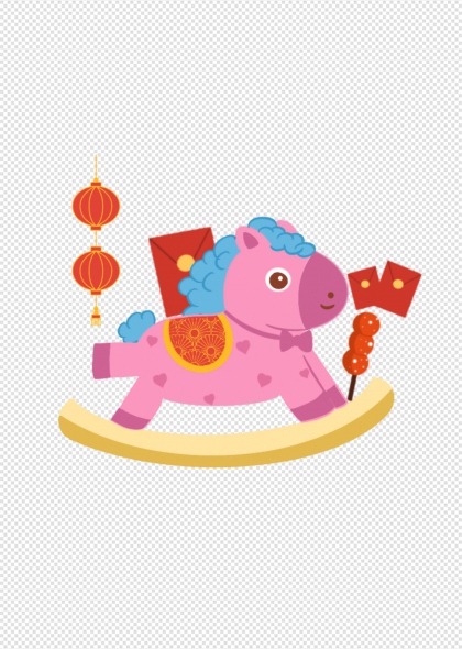 粉色马年卡通摇摇马免抠插画元素